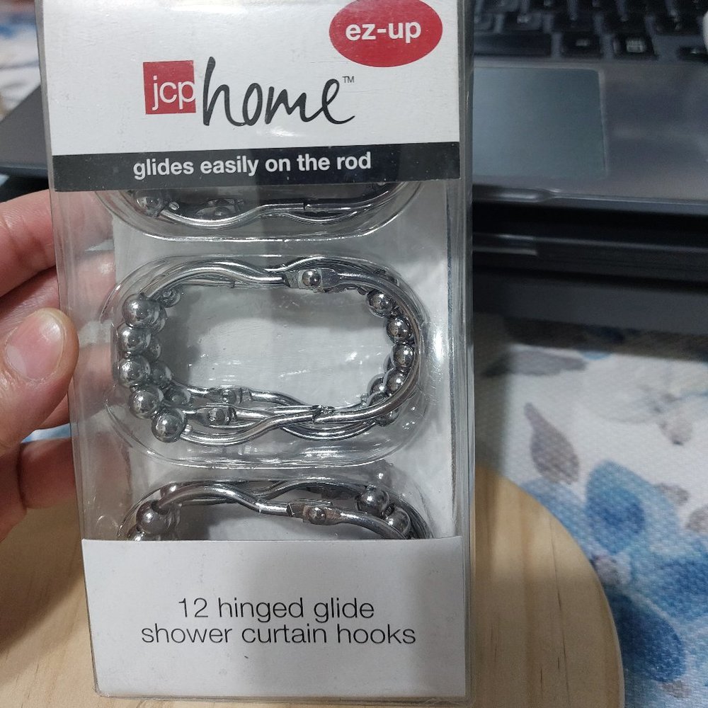 JCP HOME EZ UP 12 CHROME hinged glide shower curtain hooks glides easily